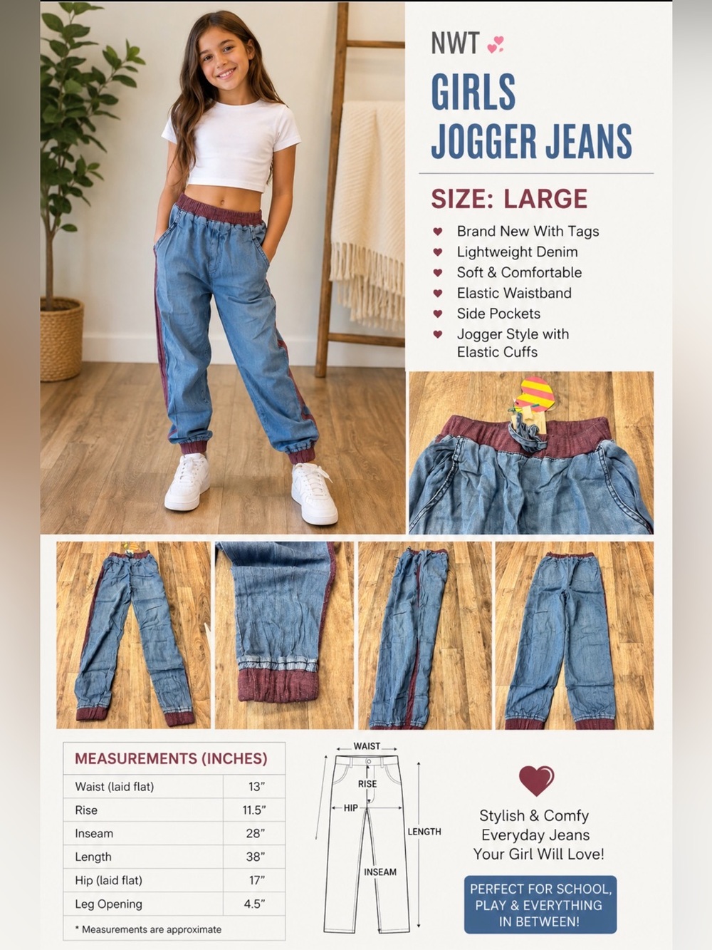 Hayden Girls Denim Jogger Jeans – Size Large – NWT Boutique Brand